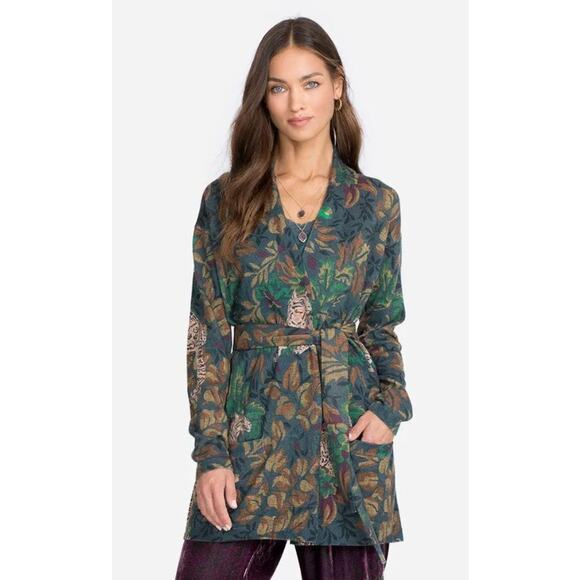 Johnny Was Womens Boho Open Cardigan Medium Wool Cashmere Belted Jungle Leopard - Picture 7 of 7